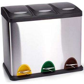 MSV 100353, Papelera de Inox con 3 Compartimientos, Cromado, 46 x 26,5 x 39,5 cm