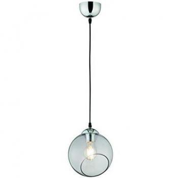 Lámpara Colgante Trio Clooney Cromo y Negro con Pantalla de Cristal Ahumado para 1 Bombilla E27