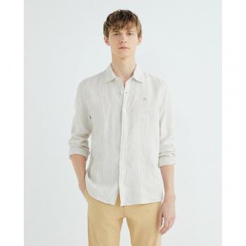 North Sails Beige Striped Regular Fit Linen Shirt for Men