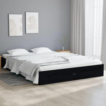 Estructura de cama doble pequeña madera maciza negra 120x190 cm