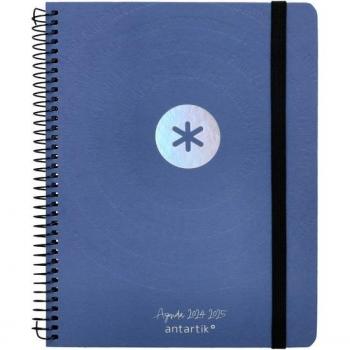 Agenda escolar Antartik A5 2024-2025 semana vista espiral tapa cartón forrado azul minimalista bilingüe