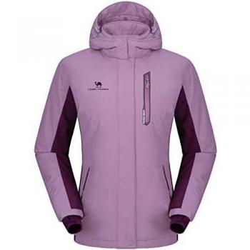 CAMEL CROWN Chaqueta Impermeable con Capucha para Mujer A Prueba de Viento Chaqueta de Esquí con Forro Polar, Jacket Invierno para Montaña Cámping Viajes Snowboard Deportes Múltiples Bolsillos
