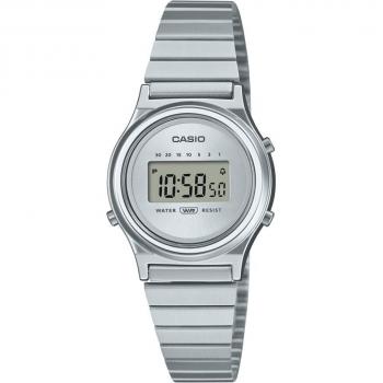 Reloj Casio Mini LA700WE-7AEF - Reloj digital, diseño vintage, caja de acero inoxidable, correa de acero inoxidable, pantalla LCD, luz LED, cronómetro, alarma diaria, resistente al agua hasta