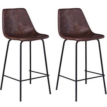 Lote de 2 taburetes de bar vintage Lucien marrón - Altura del asiento 65 cm en simil cuero