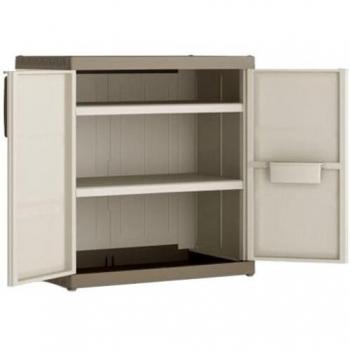Keter Armario Excellence XL Bajo| Armario de Almacenaje 2 Baldas - Color Beige/Gris Topo | Dimensiones 89 x 54 x 93 cm