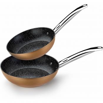 Monix Copper - Set de 2 Sartenes Efecto Cobre, 20-24 cm, Aluminio Forjado Antiadherente con Partículas de Titanio, para Todo Tipo de Cocinas Incluso Inducción