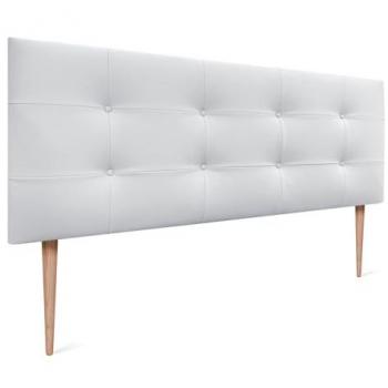 Cabecero Acolchado Capitone 8cm Grosor Tapizado en Polipiel Blanco para Cama Matrimonio e Individual