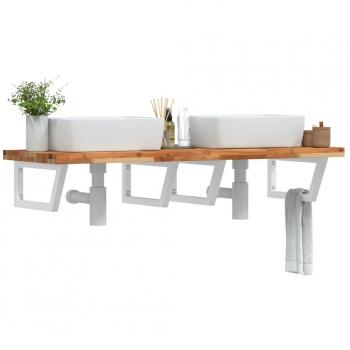 Estante de lavabo de pared acero y madera maciza de acacia Vidaxl Marrón