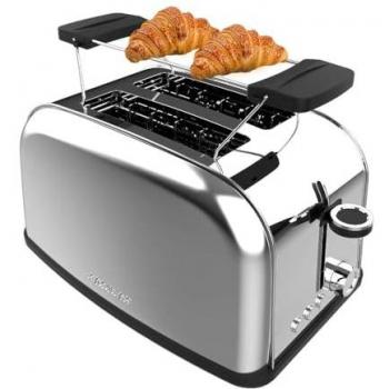 Cecotec Tostador Vertical Toastin' Time 850 Inox, 850W de Potencia, Doble ranura larga y ranura ancha de 3,8cm, Varillas Superiores, Acero Inoxidable