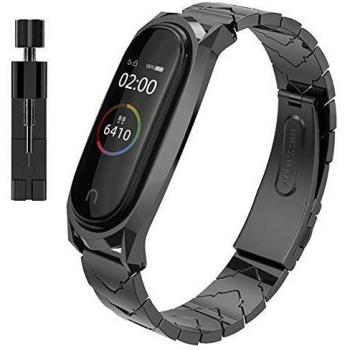 AHANGA Correa para Xiaomi Mi Band 4/ Mi Band 3 Correas de Metal Pulsera con Enlaces Herramienta de eliminación Extensibles Reloj Wristband Repuesto Bandas de Acero Inoxidable Reemplazo Pulseras