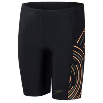 Speedo Jammer de natación para niños Plastisol Placement, color negro y verde, talla 9-10 años