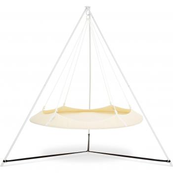 Hangout Pod Circular Family Hammock Bed and Stand Set - Cream & White