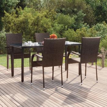 5-Piece Brown Poly Rattan Garden Dining Set