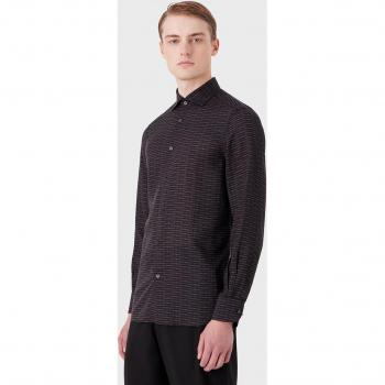 Emporio Armani Men's Regular Fit Black Logo Casual Shirt