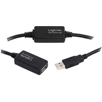 Cable de extensión activa USB 2.0 LogiLink, 25 m, tipo A macho a tipo A hembra, amplificado, negro