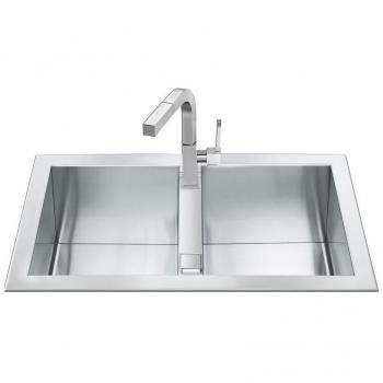 Fregadero Smeg LQR862F-2 encastrado de 86 cm, 2 cubetas, Inox satinado