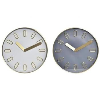 Reloj de Pared Moderno DKD Home Decor 35,5 x 4,2 cm Cristal Gris y Dorado con Aluminio Blanco (2 Unidades)