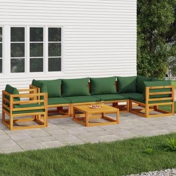 7-Piece Solid Wood Garden Lounge Set with Green Cushions