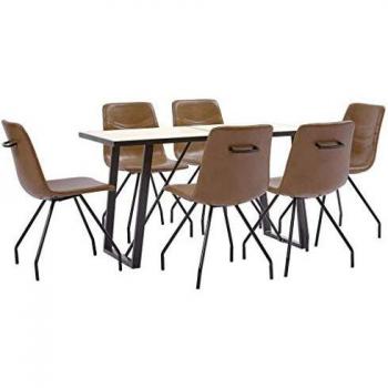 vidaXL Juego Comedor 7 Piezas de Cuero Sintético Mobiliario Decoración Interior Casa Hogar Robusto Duradero Resistente Funcional Práctico Útil Coñac