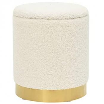 Hocker de Almacenaje Redondo Blanco Lana