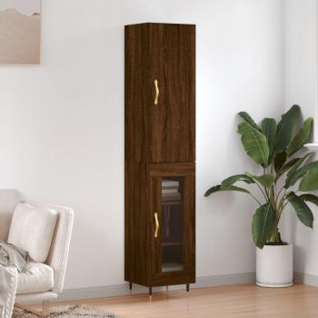 Aparador de madera contrachapada 34,5x34x180 cm con 1 puerta de cristal, mueble de almacenaje para salón, buffet y armario auxiliar en color roble marrón