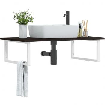Estante de lavabo de pared de acero y madera maciza de roble