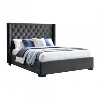 Cama con cabecero tapizado MASSIMO II - 160 x 200 cm - Terciopelo - Gris