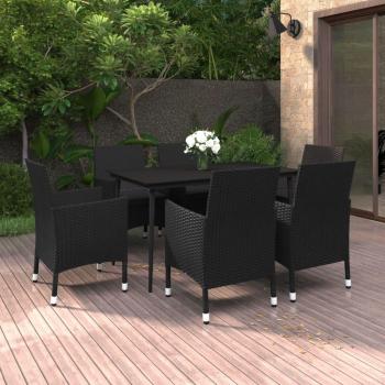 7-Piece Outdoor Dining Set with Cushions, Poly Rattan and Glass