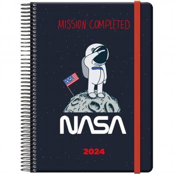 Dohe Agenda 2024 NASA - Día Página - Tamaño A5 (15x21 cm) - 336 Páginas - Encuadernación en Espiral - Tapa Dura - Cierre con Goma El
