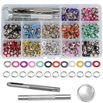 Gasea Ojales Metalicos Multicolor 600 Piezas Kit de Ojetes Ojales de Metal, Diámetro interno 5 mm color hebilla perforada, Inoxidable Herramienta de Montaje de Arandela