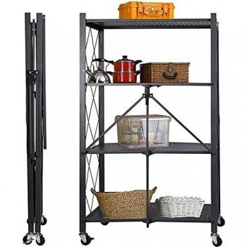 RR TLV-EP4 Estantería Plegable Multiusos de Cuatro Estantes Portátil Varios Niveles Baño Cocina Salón Metálica Fácil Montaje en Unos Segundos, 4 Baldas