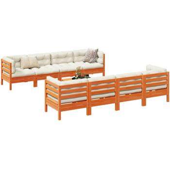 9-Piece Garden Sofa Set with Cushions in Wax Brown Solid Pine Wood