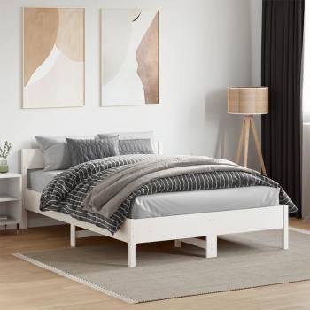 Cama sin colchón blanca 120x190 cm de madera maciza de pino con cabecero