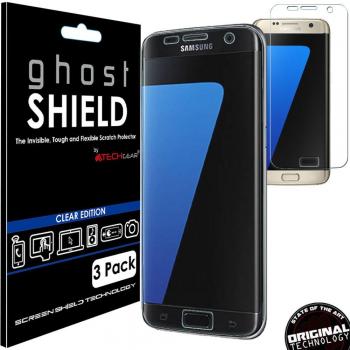 TECHGEAR [3 Piezas Protector de Pantalla Compatible con Samsung Galaxy S7 Edge [ghostSHIELD] Reforzada Flexible TPU Protector de Pantalla con Cobertura de Pantalla Completa inclusiva Pantalla Curva