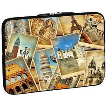 Funda de Neopreno Multicolor para Portátil de 15,6'' con Diseño Vintage Travel