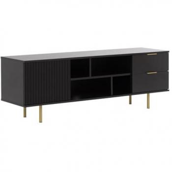 Mueble TV Providence U105, Negro, 150x52x41cm, con patas de metal y diseño moderno
