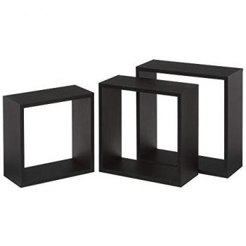 Set de 3 estantes cubo grandes de madera MDF negra con capacidad de 5 kg y herrajes incluidos