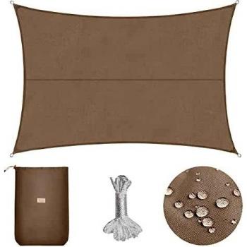 Sekey Toldo Vela de Sombra Impermeable 4x5m Rectangular Protección Rayos UV, Resistente al Desgarro, para Terraza Balcon Patio Exteriores Jardín, con Ojales y Cuerdas de Fijación, Gris Pardo
