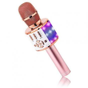 BONAOK Micrófonos de Karaoke Bluetooth, 4 en 1 Micrófonoss Inalámbricoss de Karaoke, Micrófonos de Karaoke LED para Niños, Dispositivo de Karaoke KTV, Compatible con iOS Android
