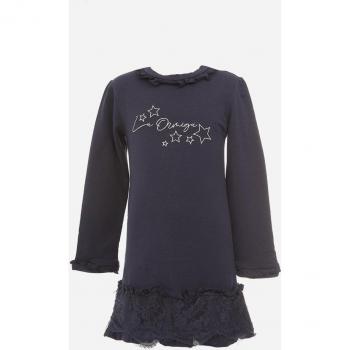 Vestido de niña azul marino de algodón con volante