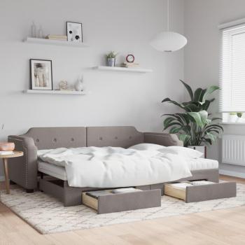 Sofá cama nido extraíble con cajones 100x200 cm Tela Gris Taupe