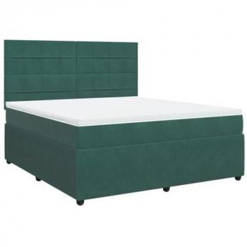 Cama Box Spring con Colchón de Terciopelo Verde Oscuro 180x200 cm