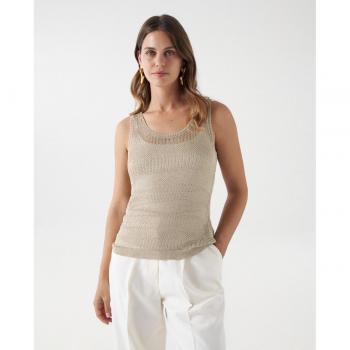 Top de Punto sin Mangas con Hilo Metalizado Color Beige
