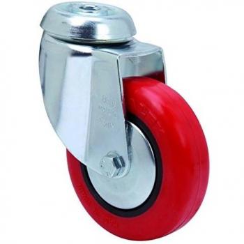 Rueda Industrial Pivotante de Poliuretano 100mm Rojo sin Freno, Modelo 2-2468 (Caja de 6 Unidades)