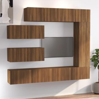Set de muebles para TV 7 piezas madera contrachapada roble marrón