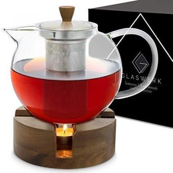 Tetera de diseño Klarstein Sencha con calentador de madera Oolong, 1,3L y filtro de acero inoxidable