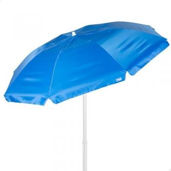 Sombrilla de playa Aktive 180 cm azul, protección UV50, mástil de acero inclinable y regulable en altura, plegado compacto con funda de transporte
