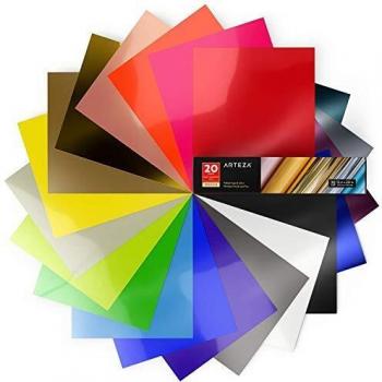Arteza Vinilo textil termoadhesivo | 30,5 x 30,8 cm | Caja de 20 hojas flexibles | Vinilo térmico resistente, fácil de pelar y sin tóxicos | Apto para cualquier máquina de corte | Colores surtidos