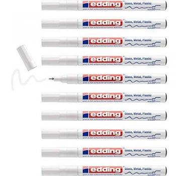 Edding 780 marcador de tinta opaca brillante - blanco - 10 rotuladores - punta extrafina 0.8 mm - rotulador brillante efecto lacado para vidrio, piedras, madera, plástico, papel - color permanente