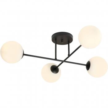 Lámpara de Techo Euluna Glassy, 4 Luces, Cruzada, Negro/Opalino